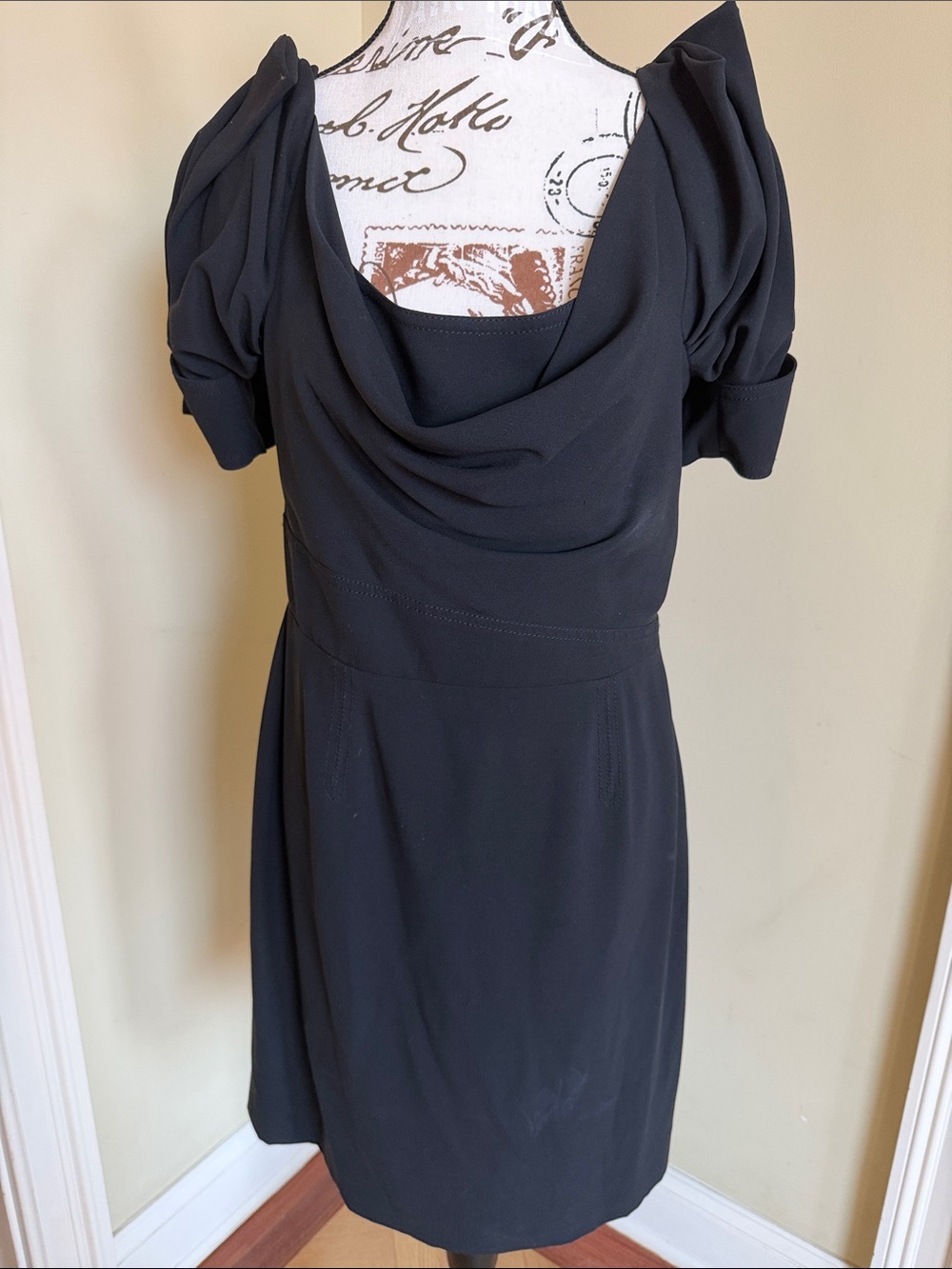 Zac Posen Black Draped Neck Midi Dress
